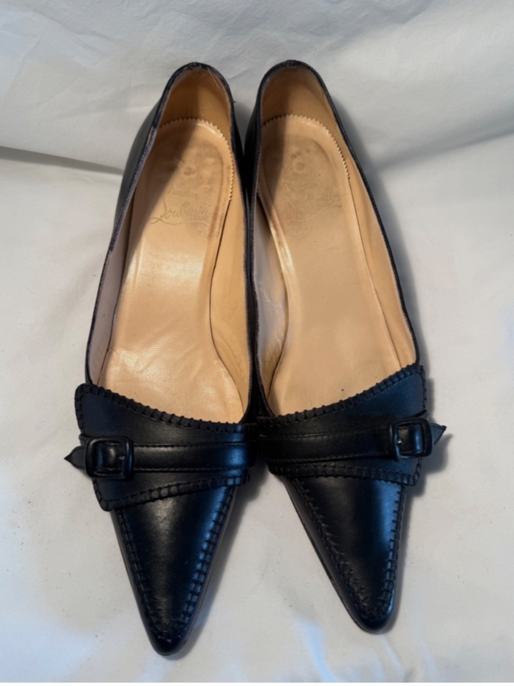 Vintage Christian Louboutin Black Pointed Toe Kitten Heels with Belted Detail - Picture 4 of 9